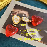 Antique Heart Flower Glass Enamel Statement Drop Earrings