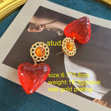 Antique Heart Flower Glass Enamel Statement Drop Earrings