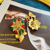 Antique Heart Flower Glass Enamel Statement Drop Earrings
