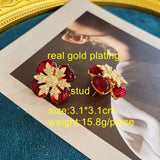 Antique Heart Flower Glass Enamel Statement Drop Earrings