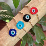 Dripping Ename Evil Eye Bracelet Adjustable Chain Cubic Zirconia Charm