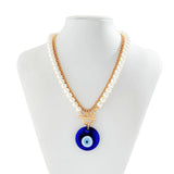 Lucky Evil Eye Charms Necklace Resin Heart Pendants Pearls Necklace