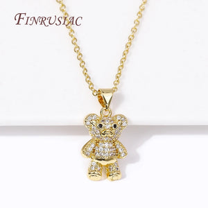 Zircon Bear Christmas Charms Necklace 18K Plated Choker for Women