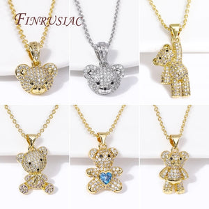 Zircon Bear Christmas Charms Necklace 18K Plated Choker for Women