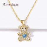 Zircon Bear Christmas Charms Necklace 18K Plated Choker for Women