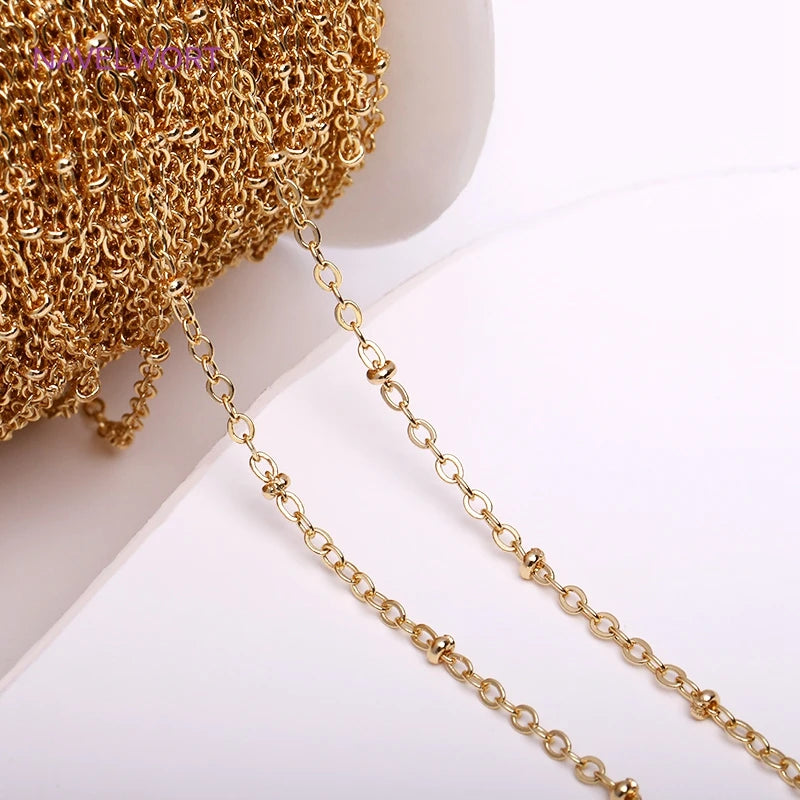 18K Real Plated Ripple Chain Beads Chains Spool DIY Jewelry Making
