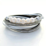 Rhinestone & Pearl Leather Bracelet Multi-layer Crystal Suede Magnet Clasp
