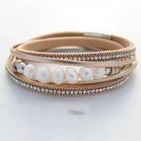 Rhinestone & Pearl Leather Bracelet Multi-layer Crystal Suede Magnet Clasp