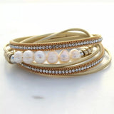 Rhinestone & Pearl Leather Bracelet Multi-layer Crystal Suede Magnet Clasp