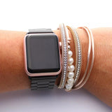 Rhinestone & Pearl Leather Bracelet Multi-layer Crystal Suede Magnet Clasp