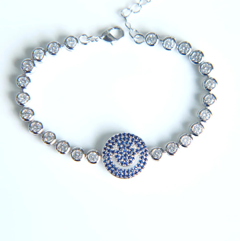 Multi-color AAA Zirconia Smile Face Charm Bracelet for Women