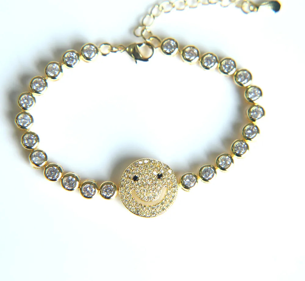 Multi-color AAA Zirconia Smile Face Charm Bracelet for Women