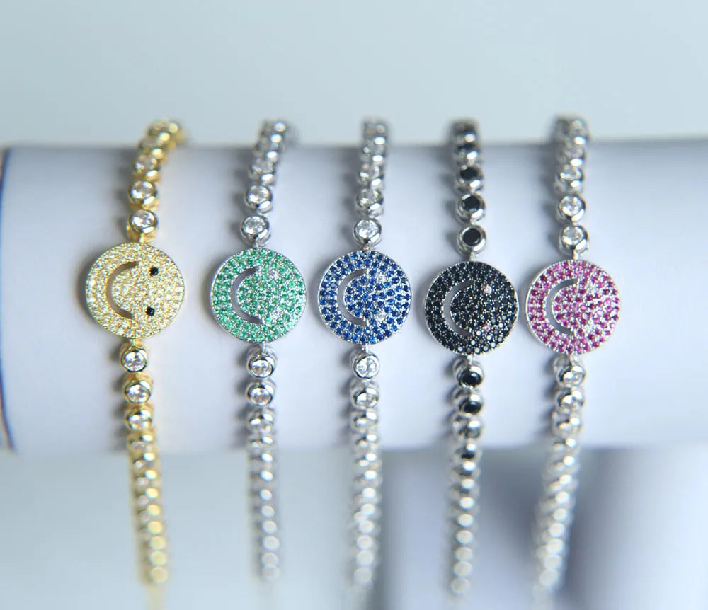 Multi-color AAA Zirconia Smile Face Charm Bracelet for Women