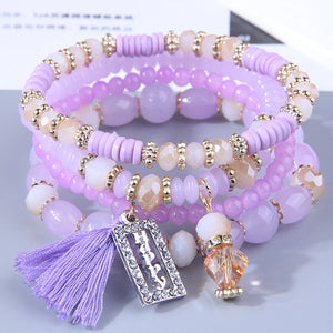 Multi-colors Glass Beads Charm Bracelets Set for Women Lucky Charm Bracelet
