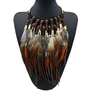 Multi-ethnic Statement Necklace Choker Feather Necklaces & Pendants