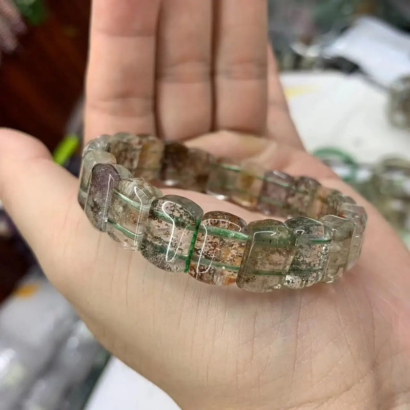 Crystal Green-phantom Quartz Stone Beads Bracelet Natural Gemstone Jewelry