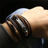 Brown Leather Bracelet Set Trust In God Cross Charm Bangle Homme Gift