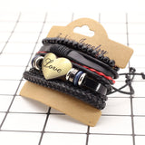 4 Pcs/Set Cross Charm Woven Leather Bracelets Bangles
