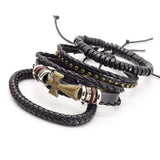 4 Pcs/Set Cross Charm Woven Leather Bracelets Bangles