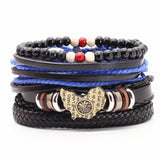 4 Pcs/Set Cross Charm Woven Leather Bracelets Bangles