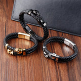 Multi-layer Bracelet Punk Stainless Steel Charm Magnetic Men's Leather