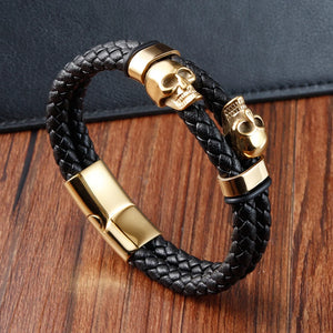 Multi-layer Bracelet Punk Stainless Steel Charm Magnetic Men's Leather