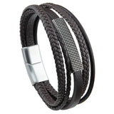 Multi-layer Braided Leather Men Bracelet Stainless Steel Magnetic