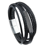 Multi-layer Braided Leather Men Bracelet Stainless Steel Magnetic