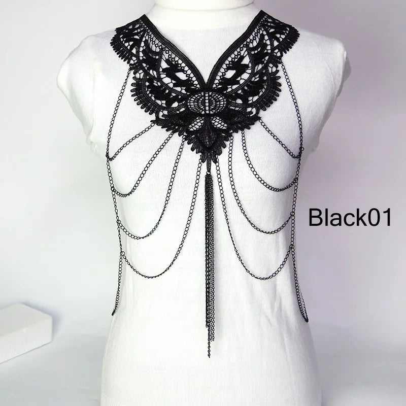 Layer Chain Necklace Tassel Lace Collar Big Colar Women Maxi