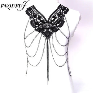 Layer Chain Necklace Tassel Lace Collar Big Colar Women Maxi