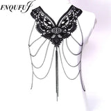 Layer Chain Necklace Tassel Lace Collar Big Colar Women Maxi