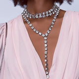 Crystal Tassel Chain Long Choker Necklace Rhinestone Collar Wedding Jewelry