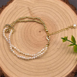 Multi-layer Freshwater Pearls Couple Charm Bracelet Adjustable Chain