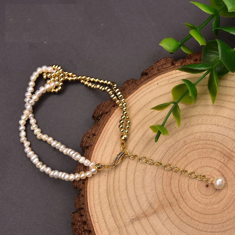 Multi-layer Freshwater Pearls Couple Charm Bracelet Adjustable Chain