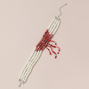 Multi-layer Pearls Beads Necklace Choker Punk Goth Style Tassel Neck Chain