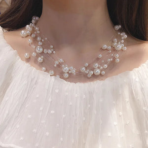 Multi-layer Wedding Statement Necklace Simulated Pearl Party Jewelry