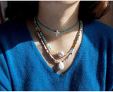 Colorful Rice Bead Necklace Women's Jewelry Cross Turquoise Collar Chain