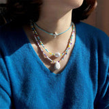 Colorful Rice Bead Necklace Women's Jewelry Cross Turquoise Collar Chain