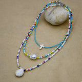 Colorful Rice Bead Necklace Women's Jewelry Cross Turquoise Collar Chain
