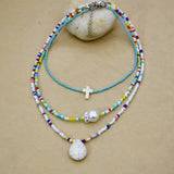 Colorful Rice Bead Necklace Women's Jewelry Cross Turquoise Collar Chain