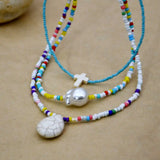 Colorful Rice Bead Necklace Women's Jewelry Cross Turquoise Collar Chain