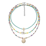 Colorful Rice Bead Necklace Women's Jewelry Cross Turquoise Collar Chain