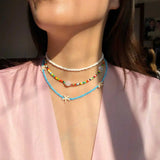 Layer Jewelry & Pearl Choker Necklace Rice Bead Clavicle Chain