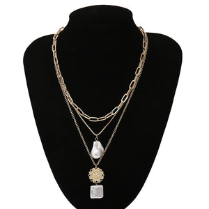 Vintage Baroque Pearl Chain Necklace For Women Flower Pendant Collar