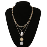 Vintage Baroque Pearl Chain Necklace For Women Flower Pendant Collar