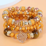 Glass Beaded Bracelet Strand Retro Hollow Heart Charm Vintage Jewelry