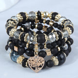 Glass Beaded Bracelet Strand Retro Hollow Heart Charm Vintage Jewelry