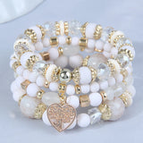 Glass Beaded Bracelet Strand Retro Hollow Heart Charm Vintage Jewelry