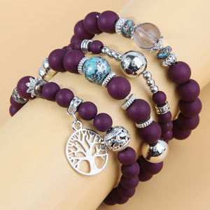 Multi-layer Resin Beaded Bracelet Retro Hollow Leaf Charm Vintage Jewelry