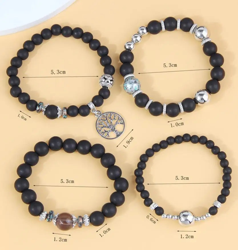 Multi-layer Resin Beaded Bracelet Retro Hollow Leaf Charm Vintage Jewelry